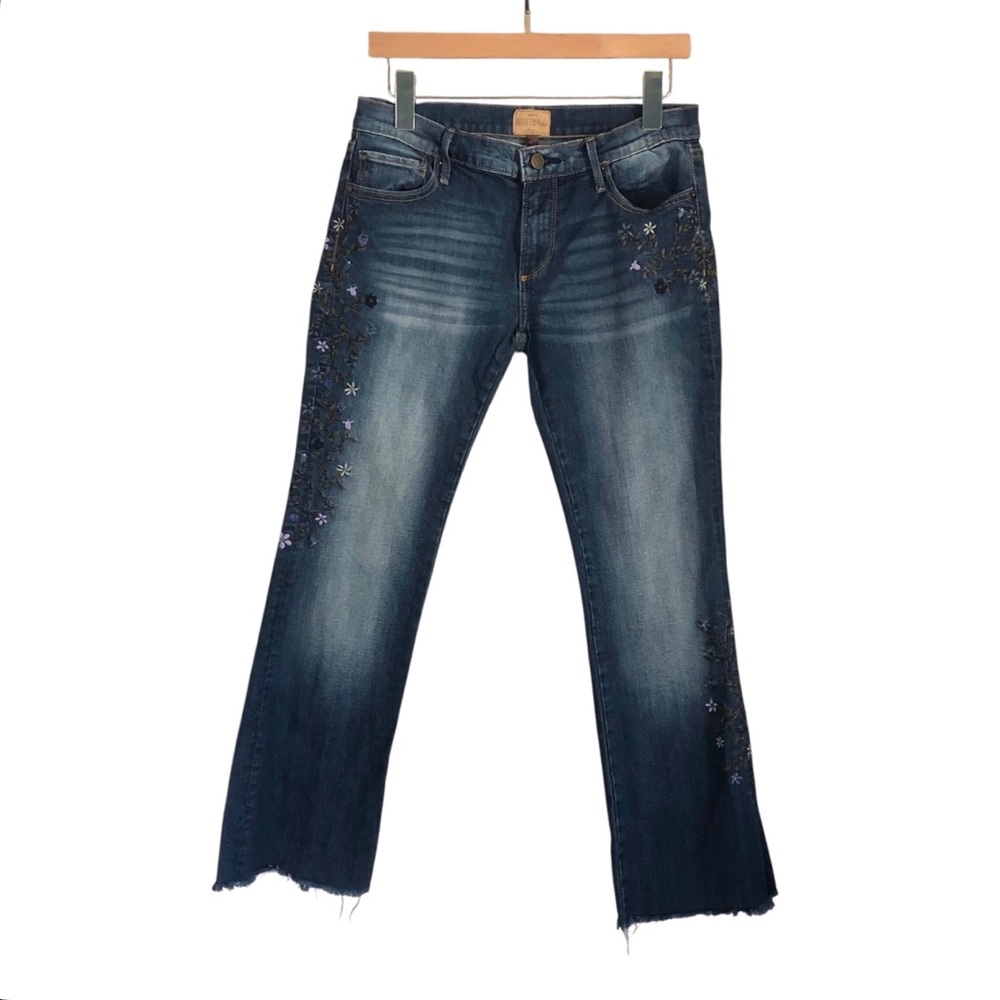 DRIFTWOOD Eva Forget Me Not Floral Embroidered Raw Hem Flared Bootcut Jeans